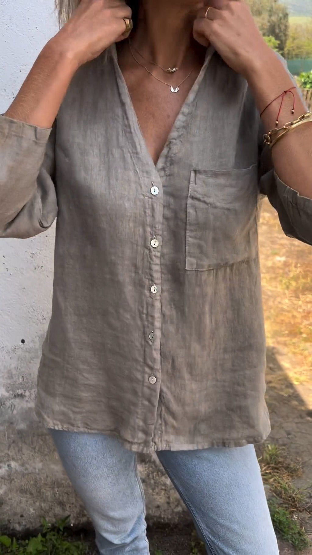 Cotton and Linen Mid-sleeve Lapel Shirt (Buy 2 Free Shipping)