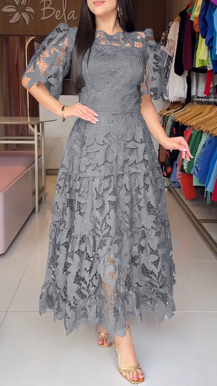 💮💕[Summer new product]Women's short-sleeved lace hollow dress