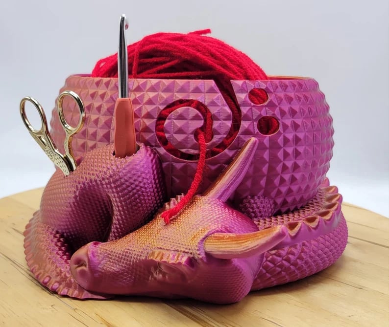 Large Fantasy Dragon and Egg Fantasy Bowl Knitting or Crochet Bowl- Buy two and get free shipping