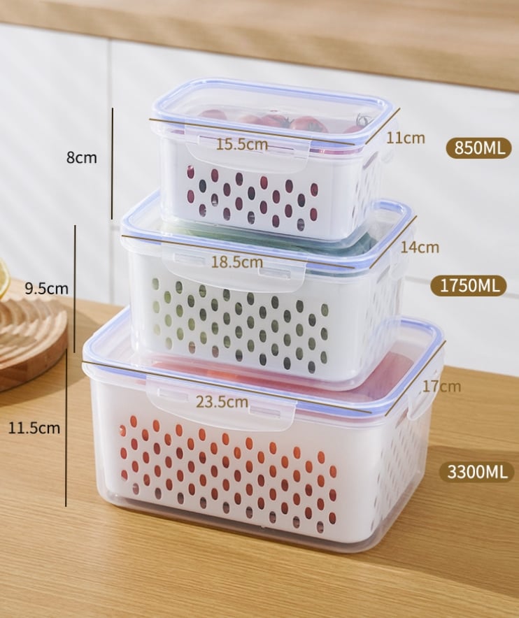 💖🔥Household transparent plastic food storage box-Including drain basket💧