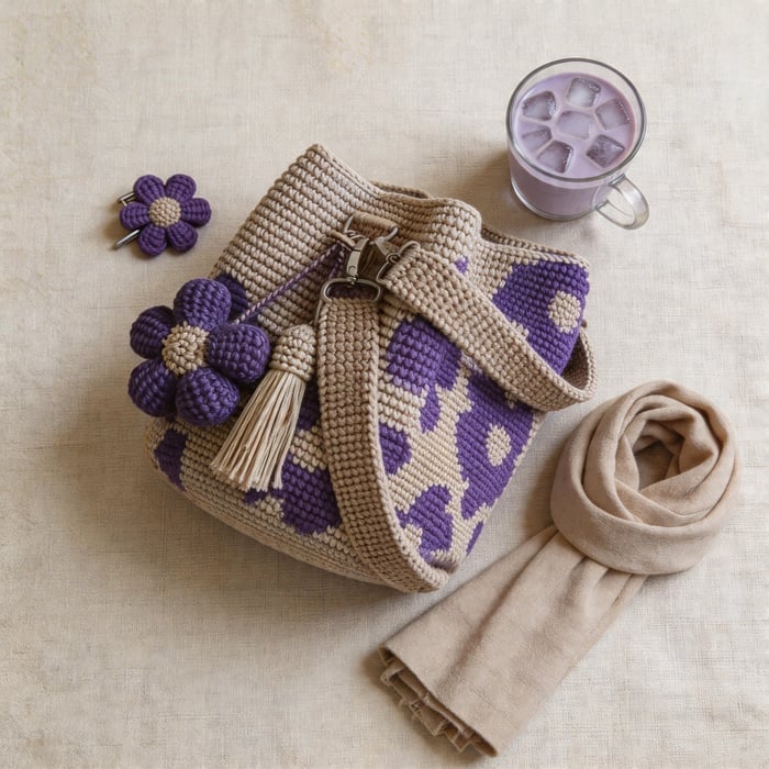 Handmade Crochet Flower Tote Bag