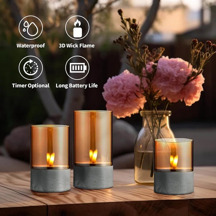 2025 New Arrivals🔥Gold Glass LED Candles(3 PCS)