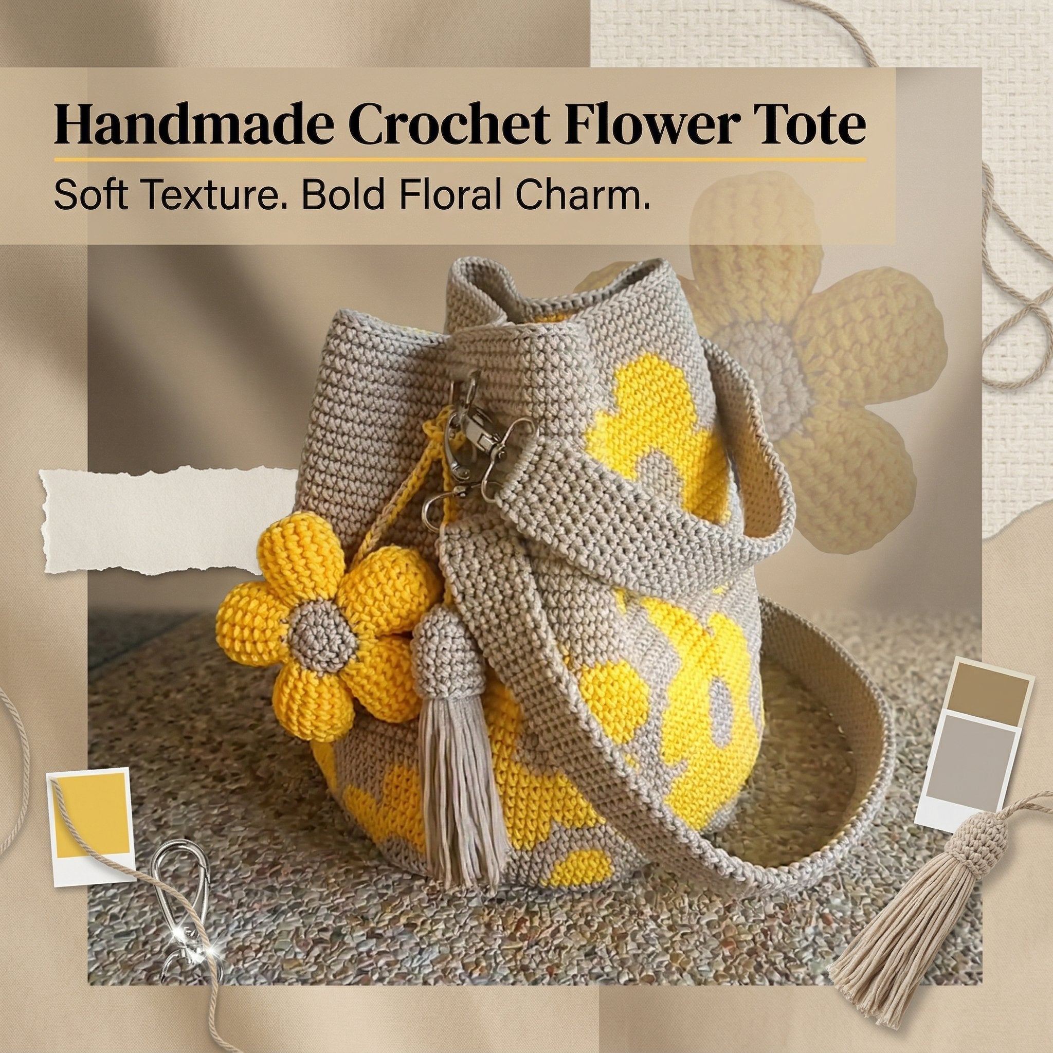 Handmade Crochet Flower Tote Bag