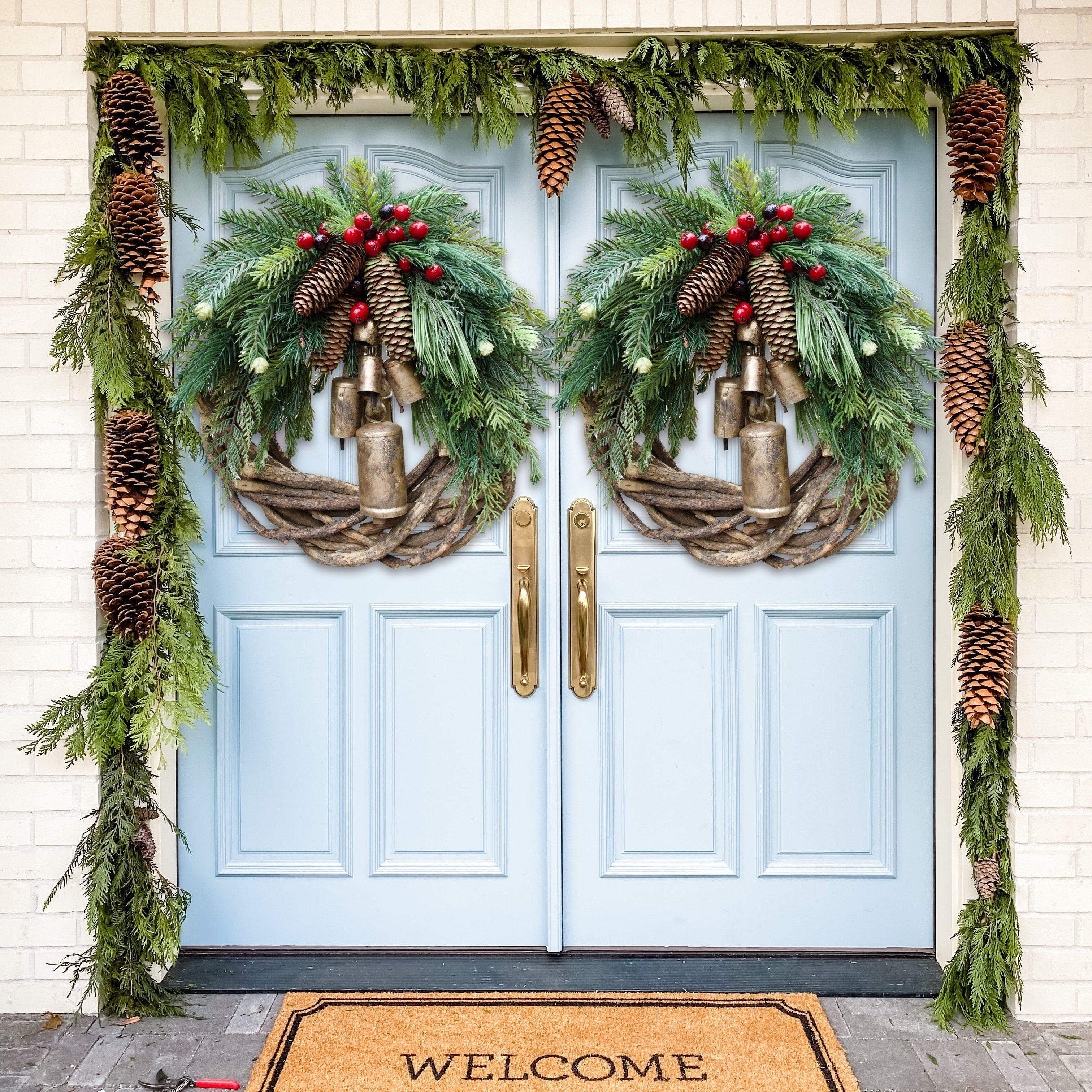 Farmhouse Christmas Wreath, Boho Wreath, Holiday Wreath