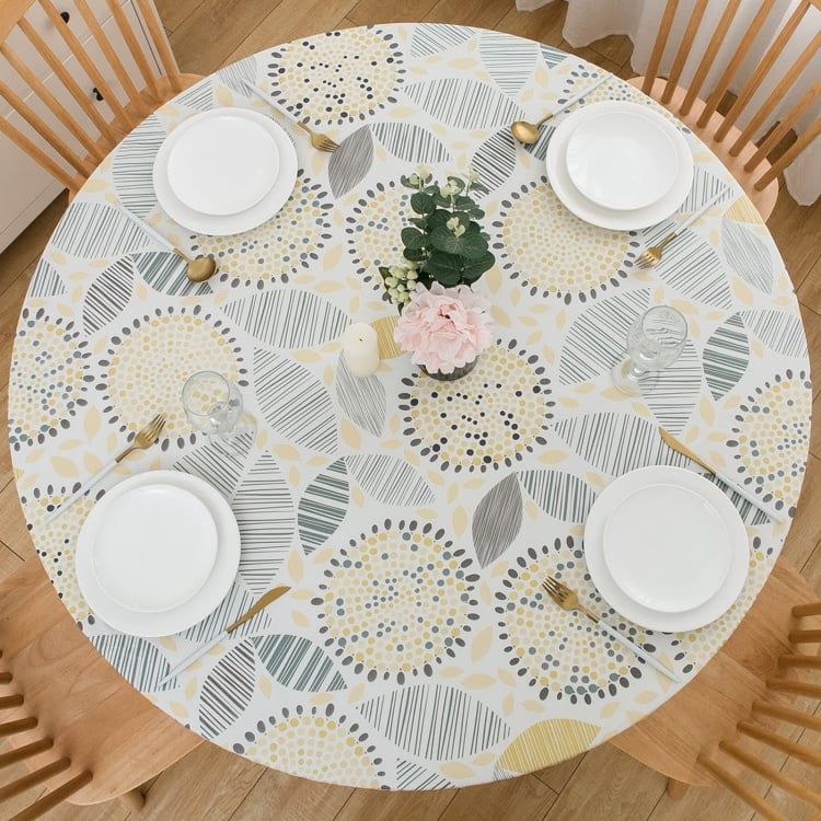 Round Fitted Vinyl Tablecloth with Flannel Backing