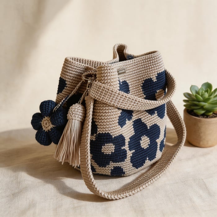 Handmade Crochet Flower Tote Bag