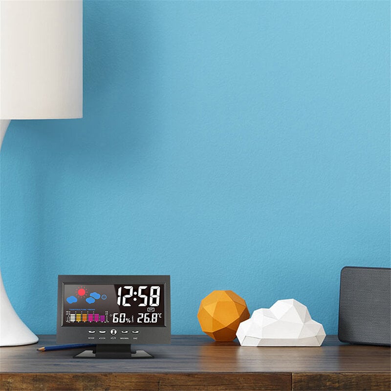 (🎁Hot Sale🎁)Digital LED Temperature Humidity Monitor Weather Forecast LED Table Alarm Clock