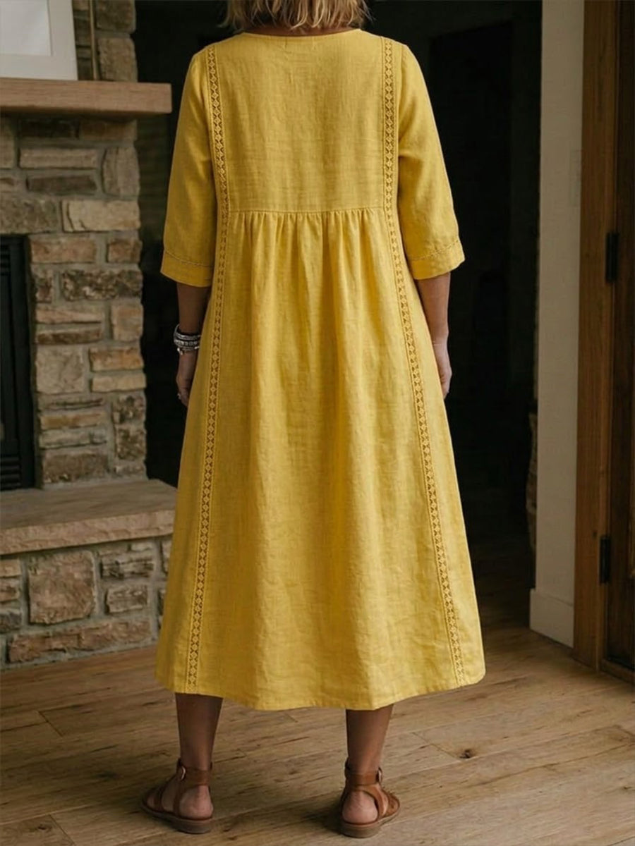 Casual Patchwork Linen-Cotton Dress