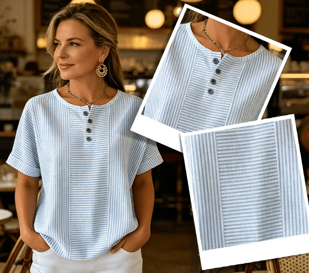 Round Neck Short Sleeve Blouse