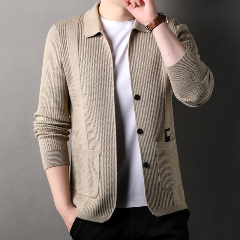 Men's Lapel Knitted Long Sleeve Coat