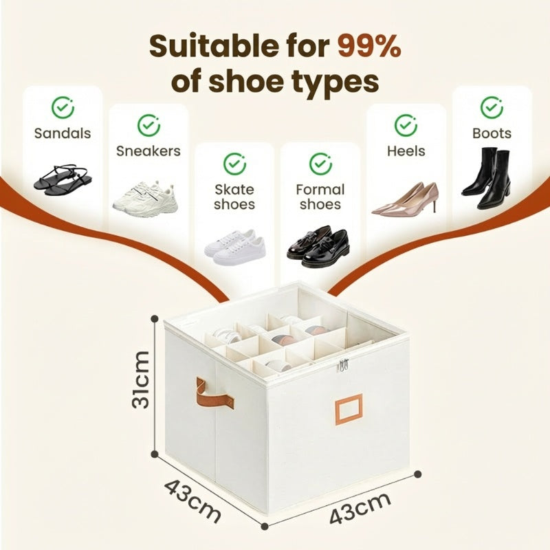 Fabric Shoe Organizer Storage Box👟– Foldable Design, Large Capacity, Dustproof & Breathable, Space-Saving for Closet & Bedroom 🧺