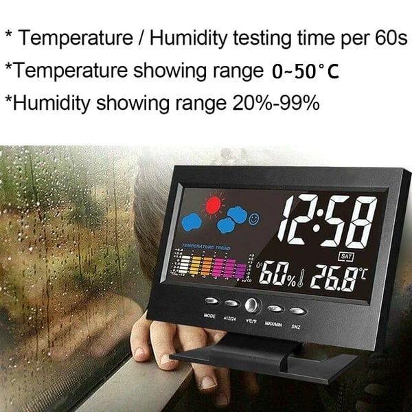 (🎁Hot Sale🎁)Digital LED Temperature Humidity Monitor Weather Forecast LED Table Alarm Clock