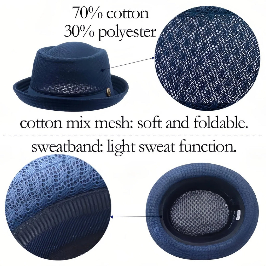Men's Breathable Mesh Sun Hat – British-Style Fedora/Jazz Hat – Stylish Beach Hat with Sun Protection (Spring/Summer)