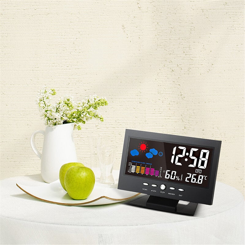 (🎁Hot Sale🎁)Digital LED Temperature Humidity Monitor Weather Forecast LED Table Alarm Clock