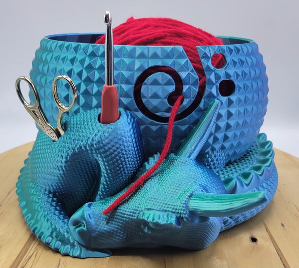 Large Fantasy Dragon and Egg Fantasy Bowl Knitting or Crochet Bowl- Buy two and get free shipping