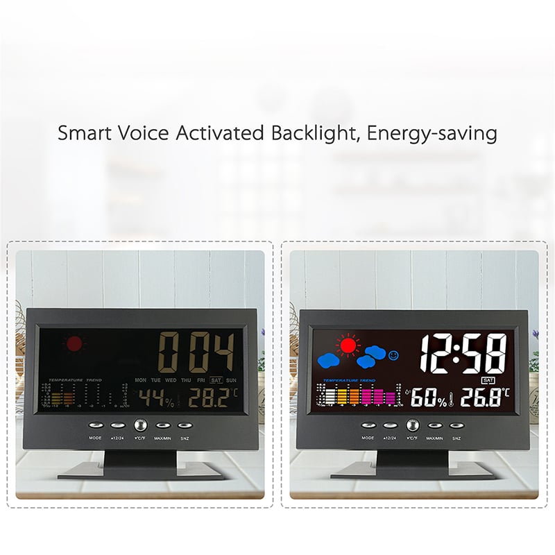 (🎁Hot Sale🎁)Digital LED Temperature Humidity Monitor Weather Forecast LED Table Alarm Clock