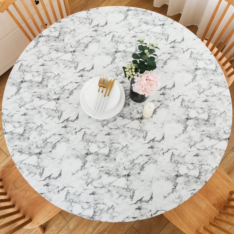 Round Fitted Vinyl Tablecloth with Flannel Backing