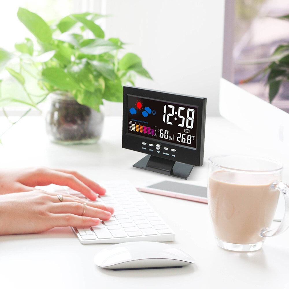 (🎁Hot Sale🎁)Digital LED Temperature Humidity Monitor Weather Forecast LED Table Alarm Clock