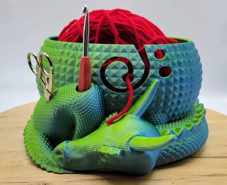 Large Fantasy Dragon and Egg Fantasy Bowl Knitting or Crochet Bowl- Buy two and get free shipping