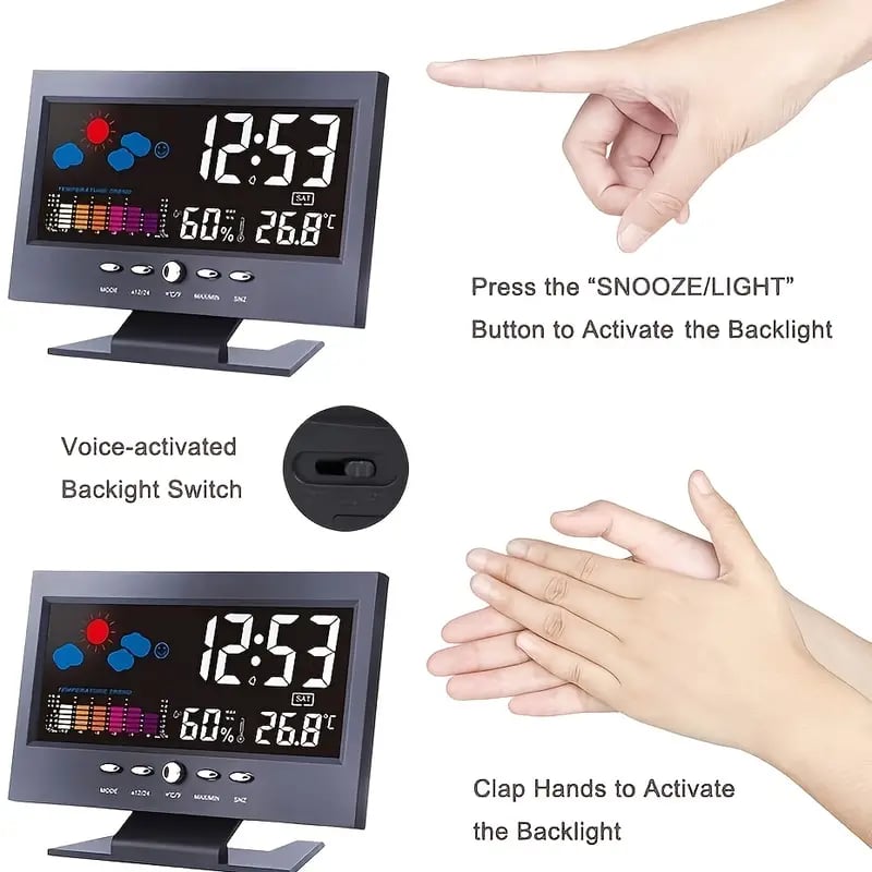 (🎁Hot Sale🎁)Digital LED Temperature Humidity Monitor Weather Forecast LED Table Alarm Clock