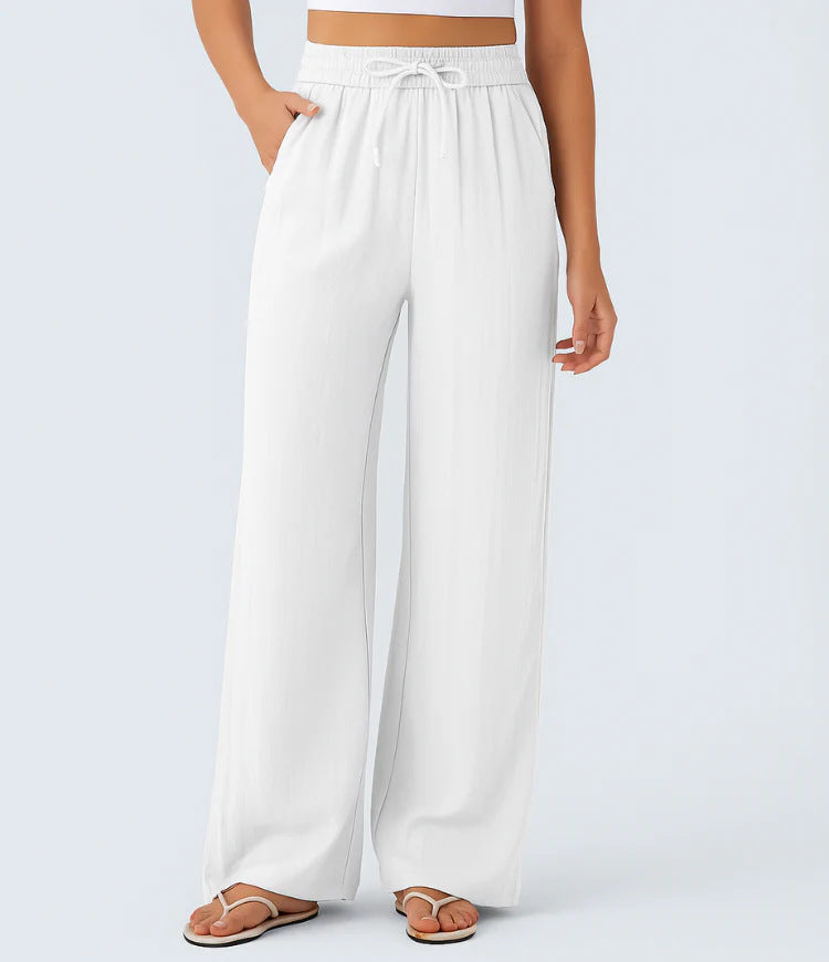 Lightweight Summer Linen Pants Solid Color Drawstring Casual Pants - Breathable & Skin-Friendly