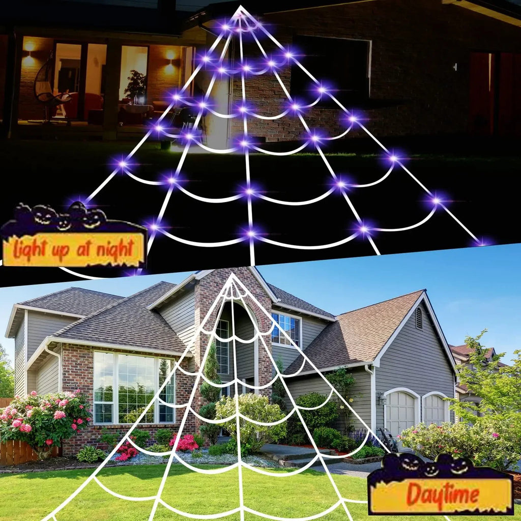 💥500CM Spider web Halloween Decorations Glowing Spider