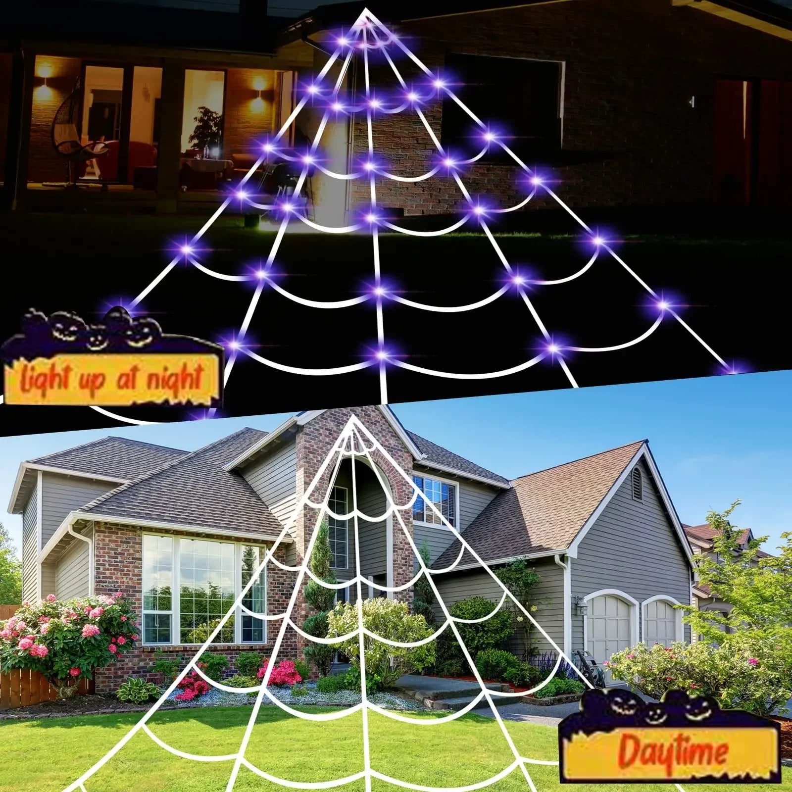 💥500CM Spider web Halloween Decorations Glowing Spider