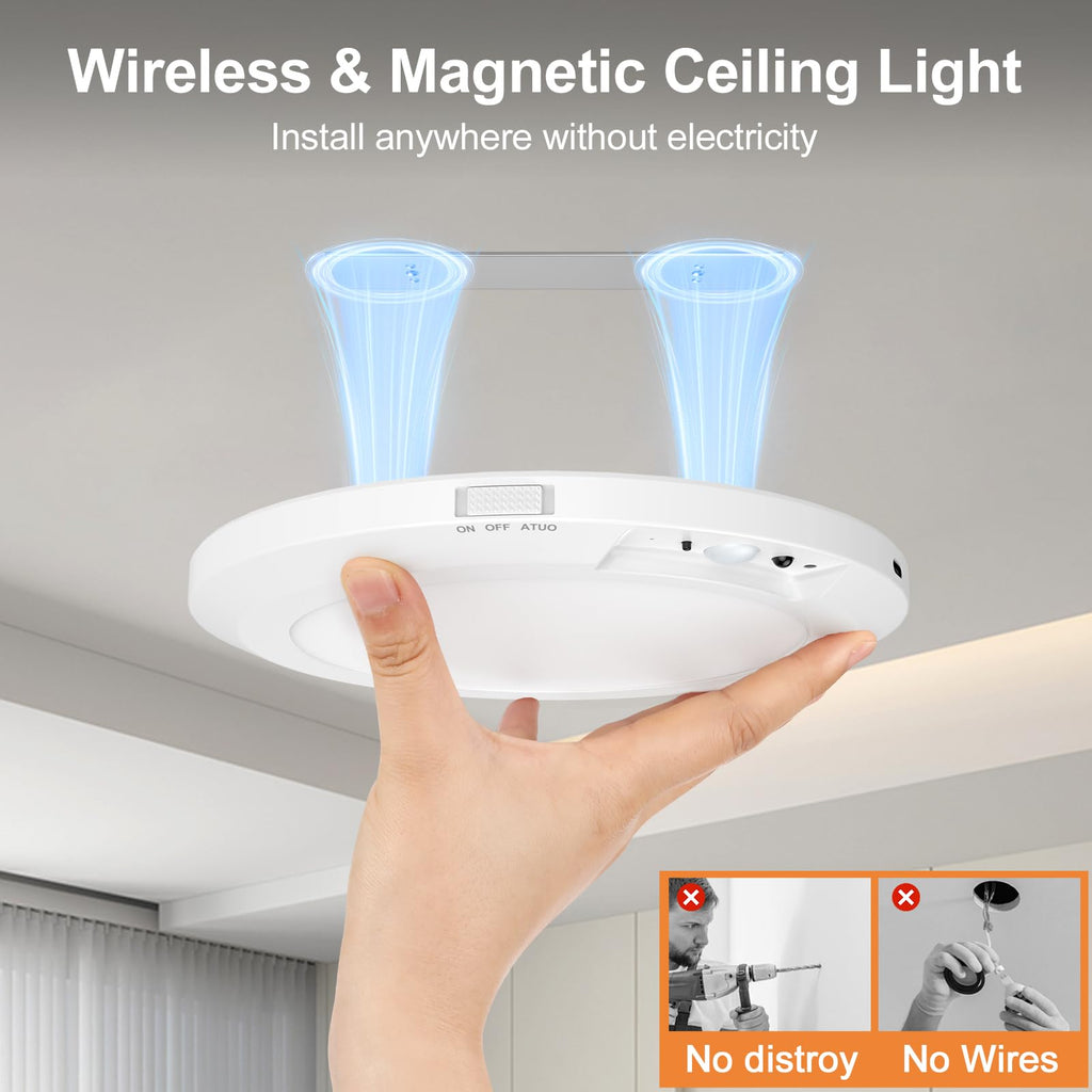 2026 Upgraded Wireless Rechargeable Motion Sensor Ceiling Light with Remote