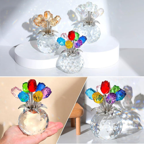Colorful Rose Figurine in Display Vase