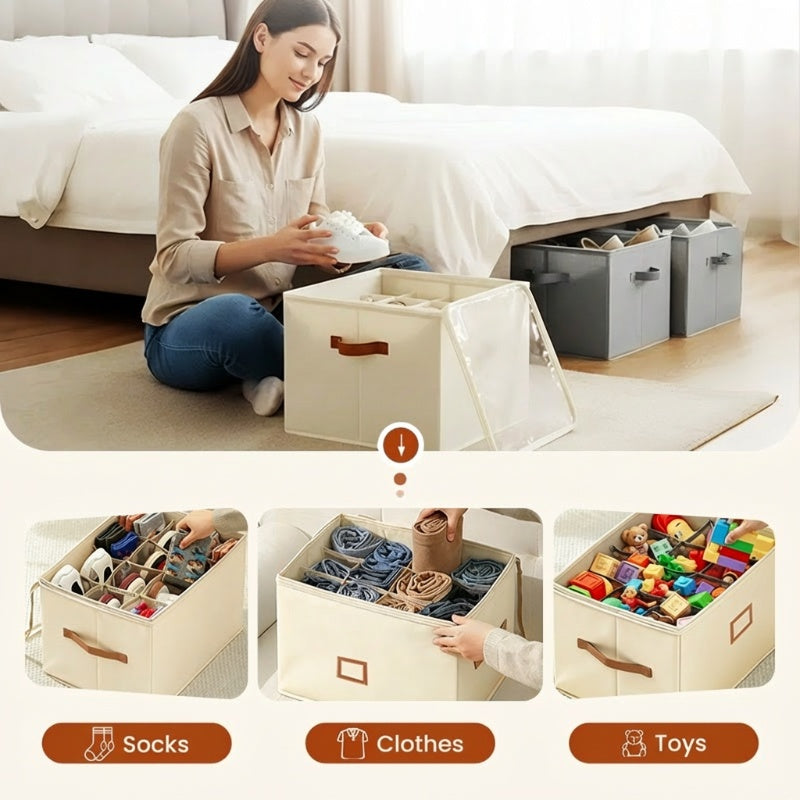 Fabric Shoe Organizer Storage Box👟– Foldable Design, Large Capacity, Dustproof & Breathable, Space-Saving for Closet & Bedroom 🧺