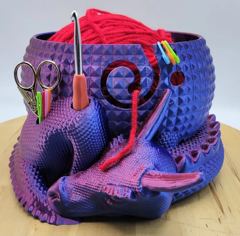Large Fantasy Dragon and Egg Fantasy Bowl Knitting or Crochet Bowl- Buy two and get free shipping