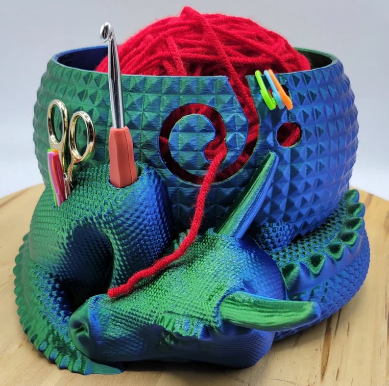 Large Fantasy Dragon and Egg Fantasy Bowl Knitting or Crochet Bowl- Buy two and get free shipping