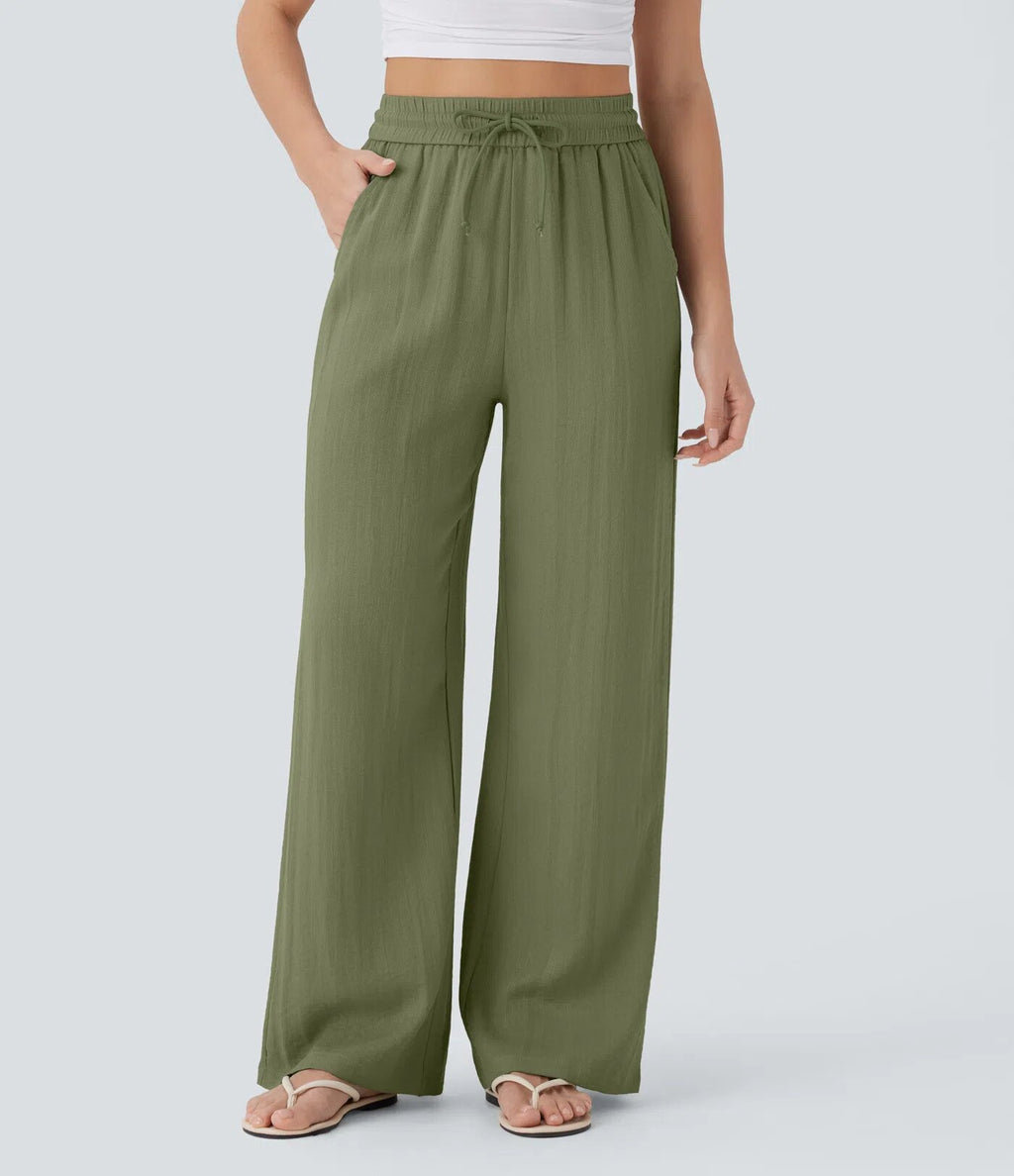 Lightweight Summer Linen Pants Solid Color Drawstring Casual Pants - Breathable & Skin-Friendly