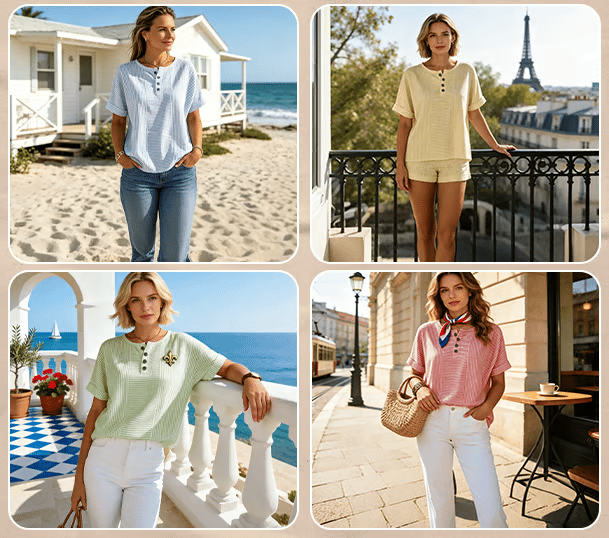 Round Neck Short Sleeve Blouse