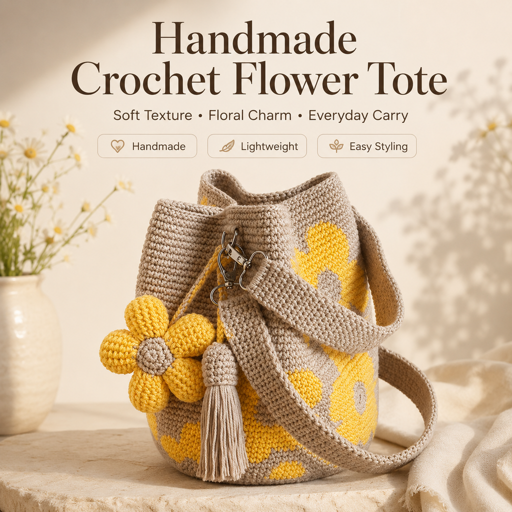 Handmade Crochet Flower Tote Bag