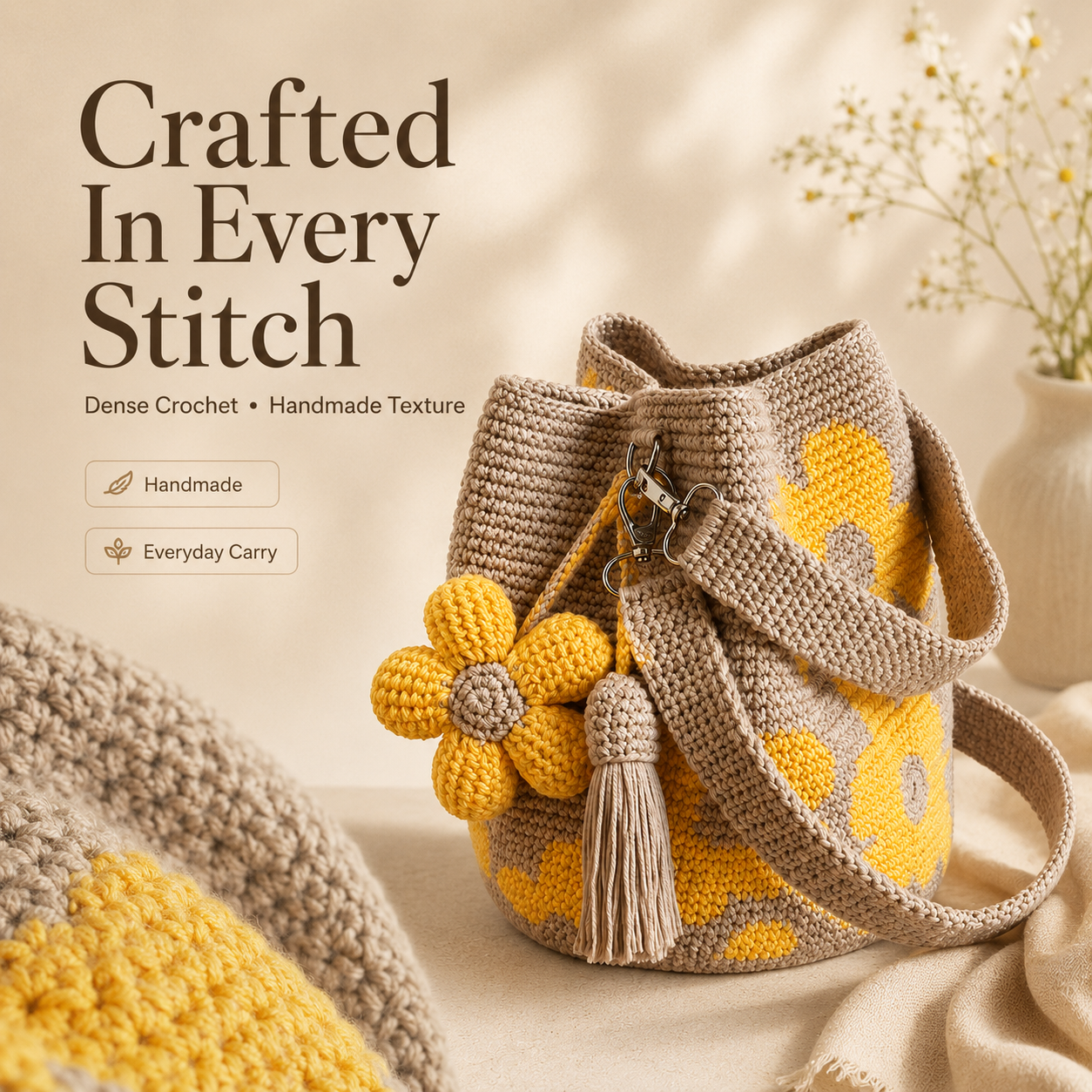 Handmade Crochet Flower Tote Bag