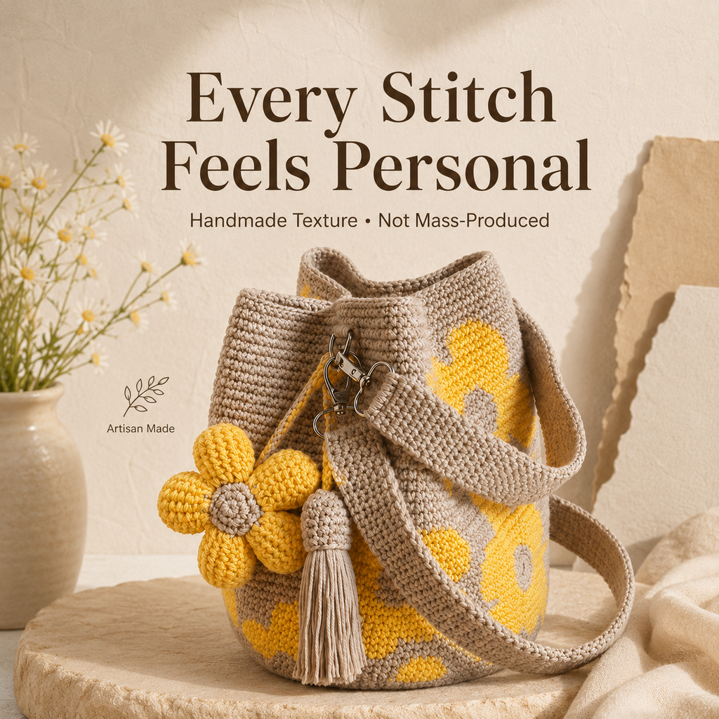 Handmade Crochet Flower Tote Bag
