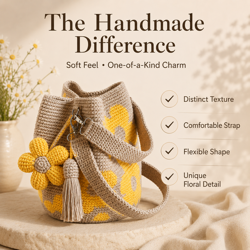Handmade Crochet Flower Tote Bag