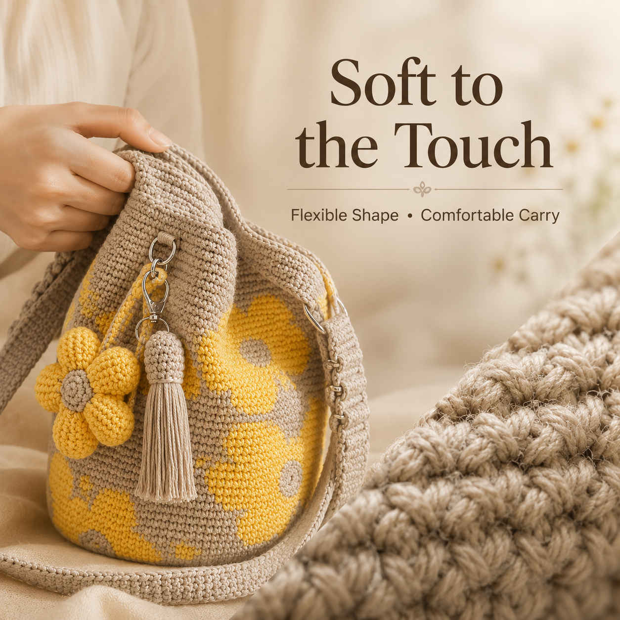 Handmade Crochet Flower Tote Bag
