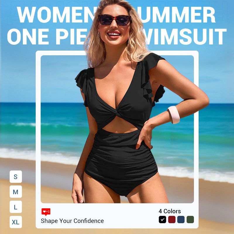 Sexy Ruffled One-Piece Swimsuit – Ruffle Detail, Tummy Control & Vibrant Colors 🌊