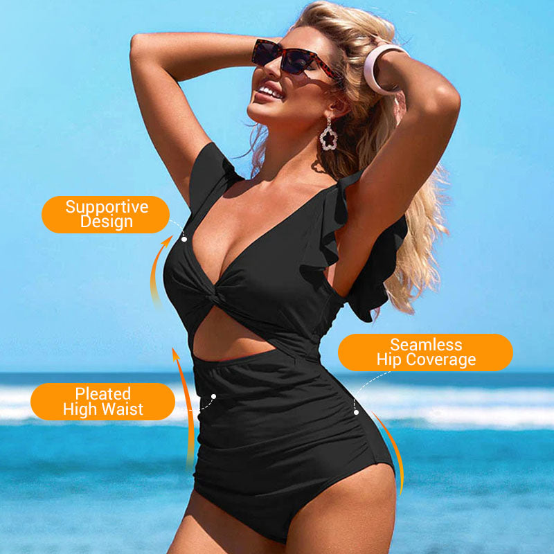 Sexy Ruffled One-Piece Swimsuit – Ruffle Detail, Tummy Control & Vibrant Colors 🌊