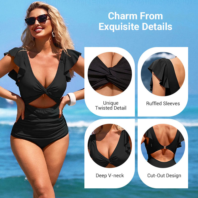Sexy Ruffled One-Piece Swimsuit – Ruffle Detail, Tummy Control & Vibrant Colors 🌊