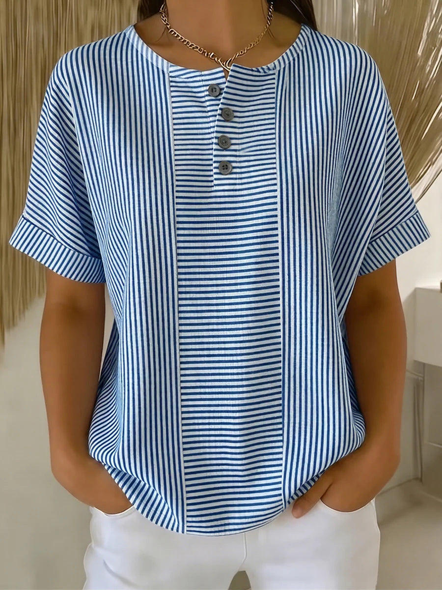 Round Neck Short Sleeve Blouse