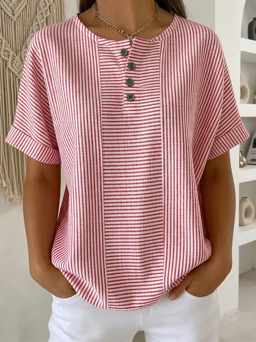 Round Neck Short Sleeve Blouse