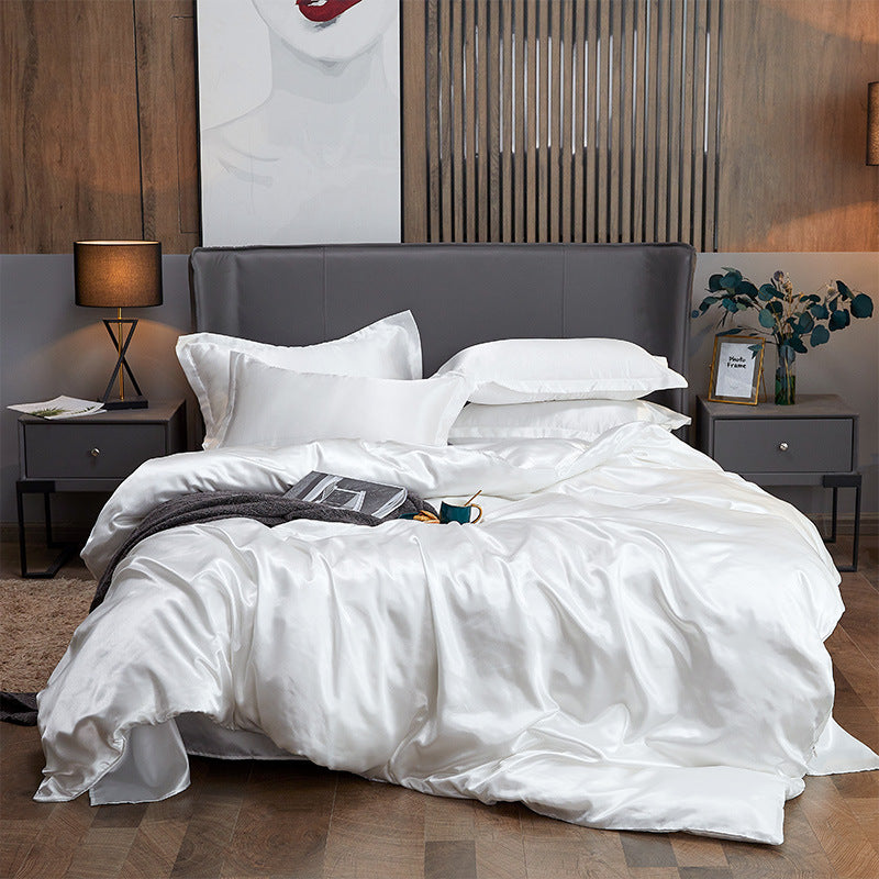 Imitation Silk Bedding Set of 4(1x Quilt Cover + 1x Bedsheet + 2x Pillowcases)