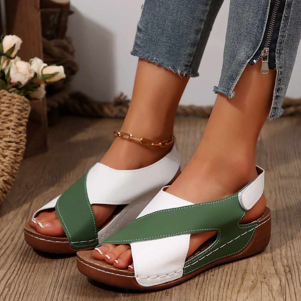 Contrast Color Wedge Sandals