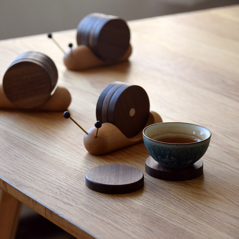 Wooden Snail Coaster Set