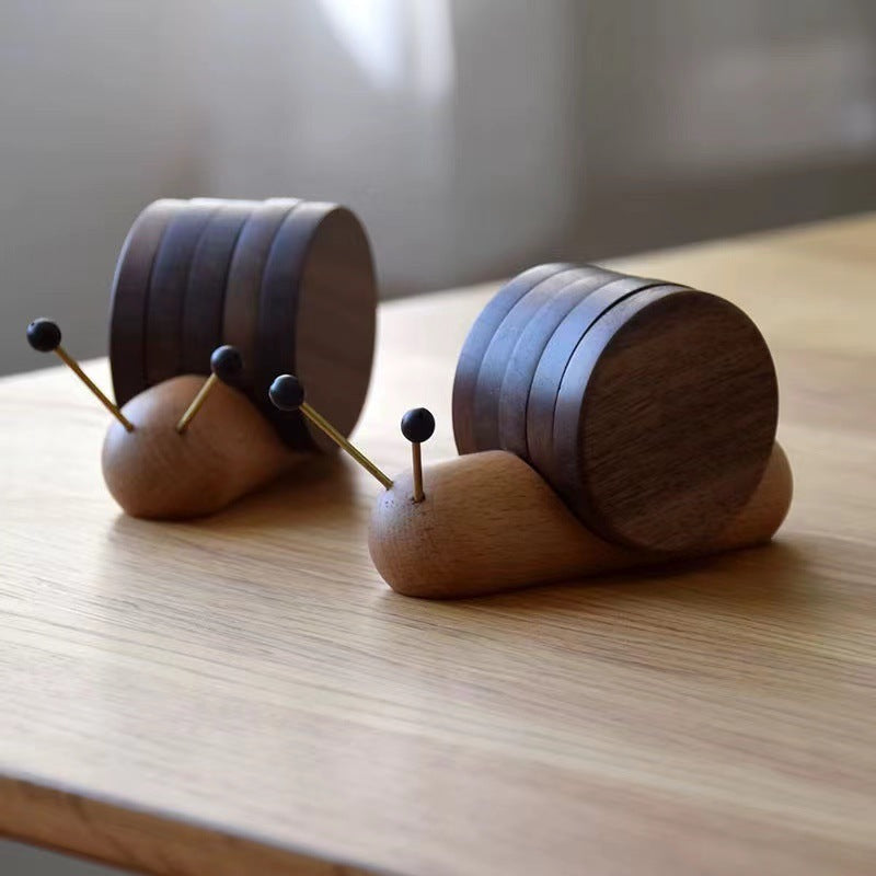 Wooden Snail Coaster Set
