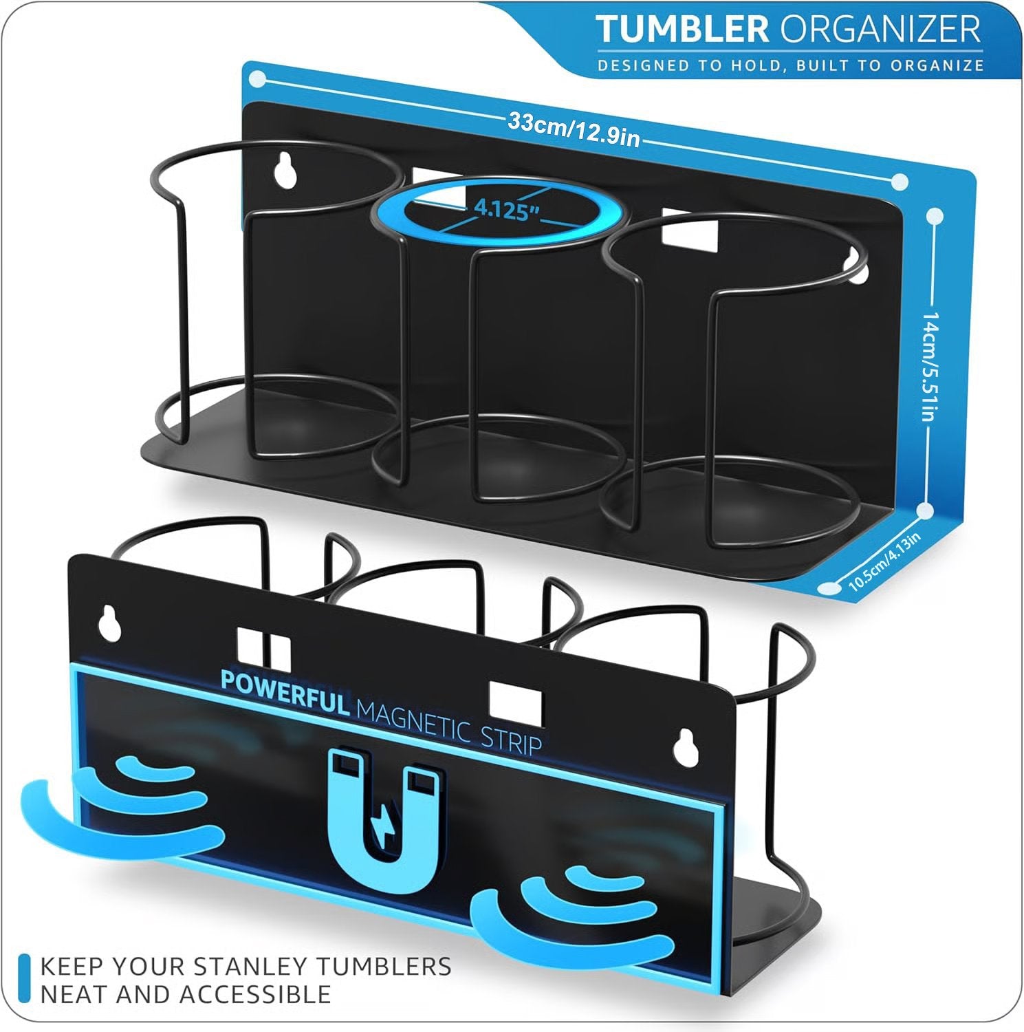 Cup Organizer - Magnetic or Screw Mount Storage for Kitchen, Fridge, or Cabinet