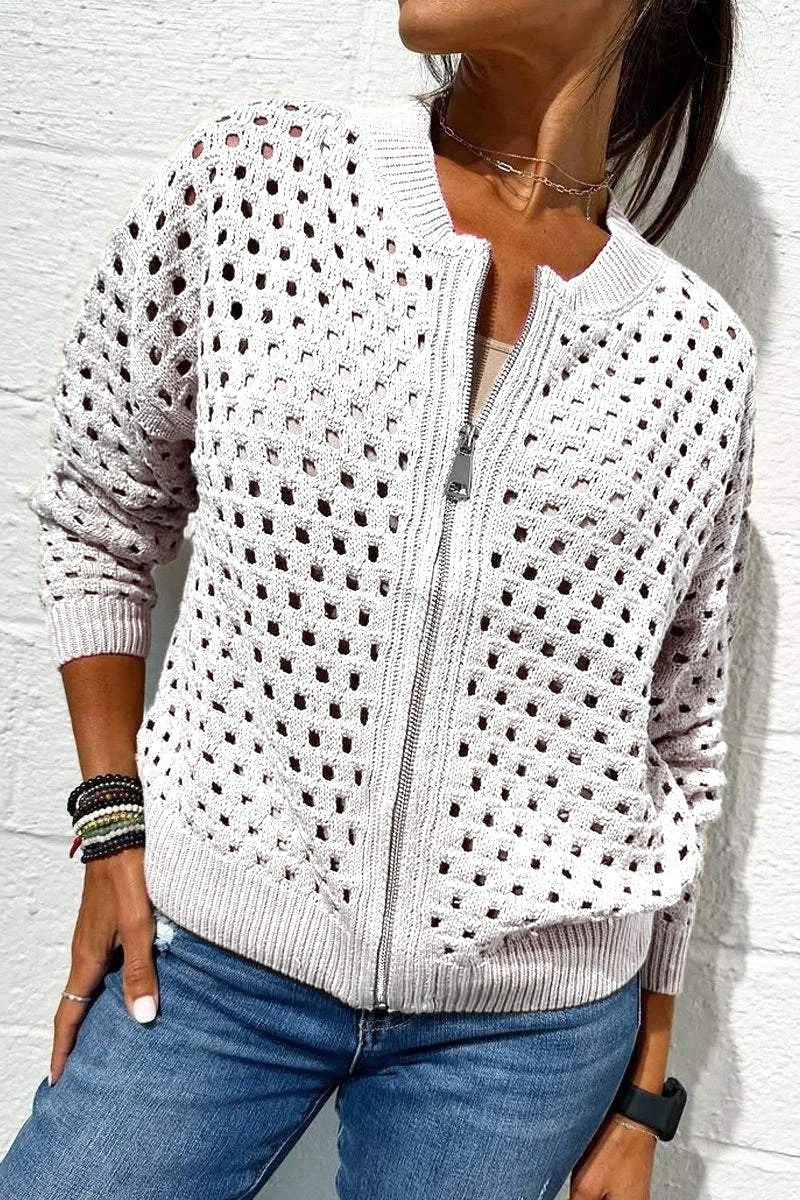 ✨Women's Hollow Knit Zipper Jacket